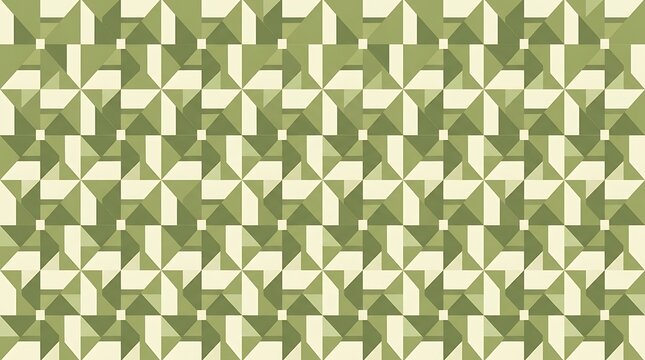 Modern geometric repeating pattern in shades of green and cream