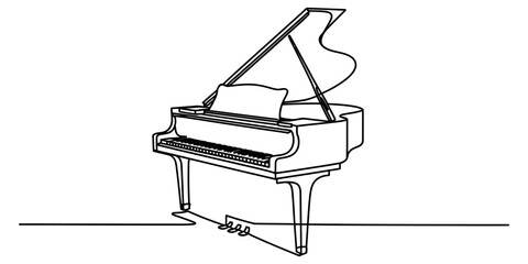 Continuous single line drawing of a grand piano musical instrument © BipulChandra