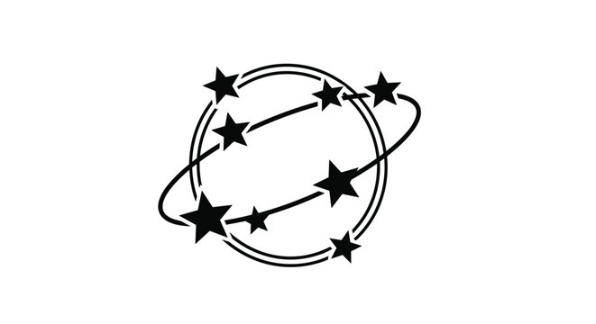Simple black and white vector illustration of dizzy stars rotating in an orbit to signify confusion or a head injury.