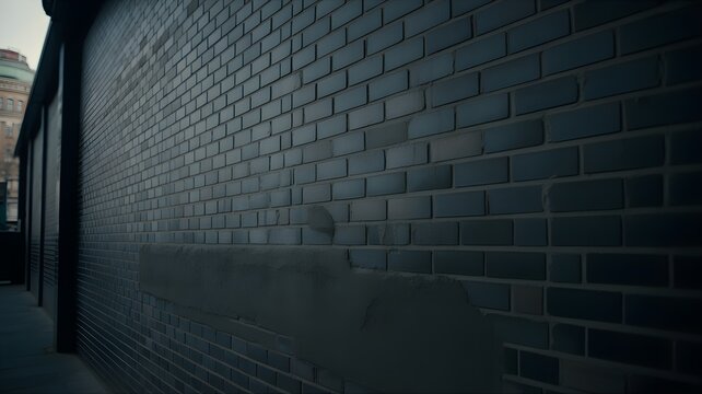 Dark brick wall exterior with a patch of smooth concrete plaster in an urban setting