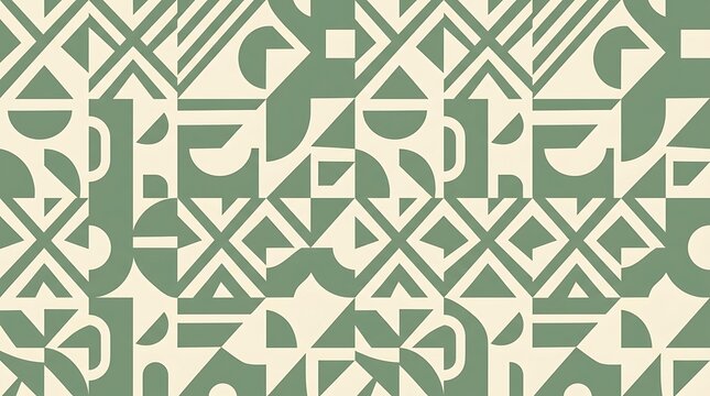Geometric abstract pattern with sage green and cream shapes