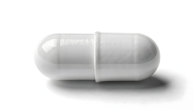 Blank white pharmaceutical capsule for medical design. Empty supplement pill for health product branding and packaging.