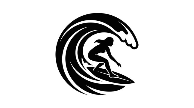 Surfer Silhouette Riding Wave