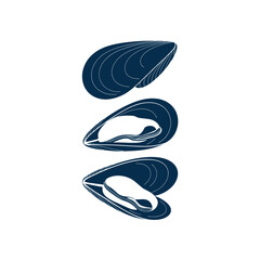 Mussel shells silhouette against a white background linear illustration © HABIBULLA