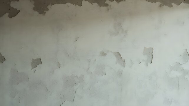 Closeup of a rough, unfinished concrete wall with patches of plaster and uneven texture, showing construction or renovation progress in an interior space