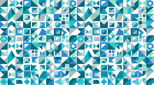 Modern blue geometric mosaic pattern with squares and triangles