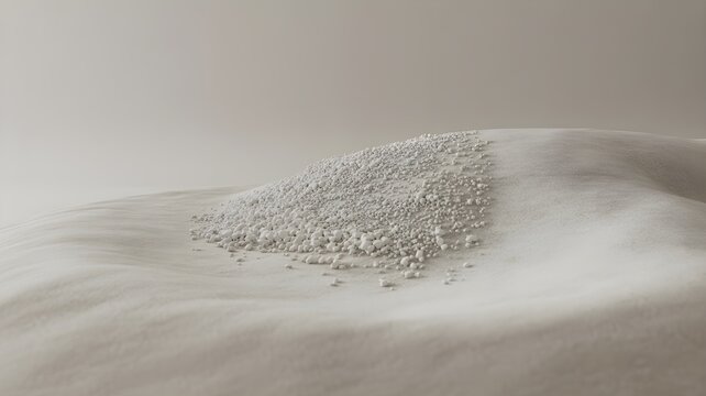 Small pile of white gravel or crushed stones on a smooth surface