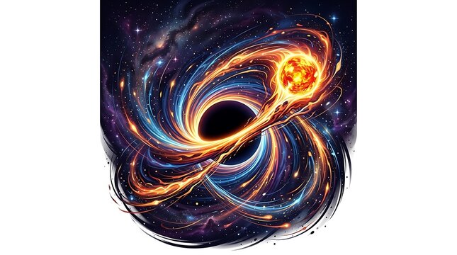 Black hole devouring a glowing star in a deep space nebula
