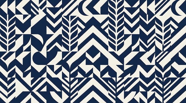Geometric navy and cream folk art mosaic pattern