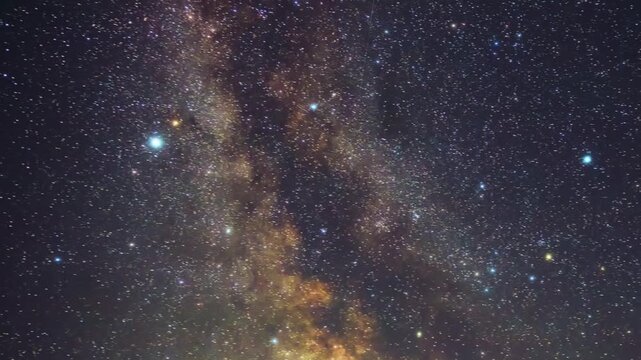 Constellations and Milky Way stars on a dark countryside skies. Time-lapse video.