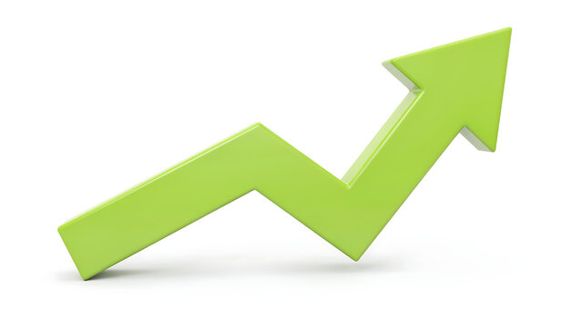 Lime green zigzag arrow showing upward progress trend isolated with progress