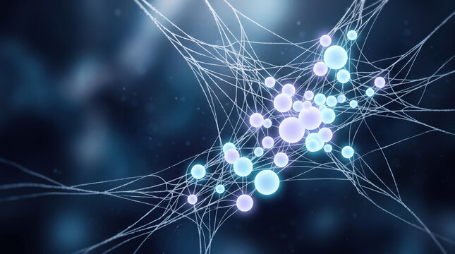 Neurons connect with glowing nodes in a complex network.