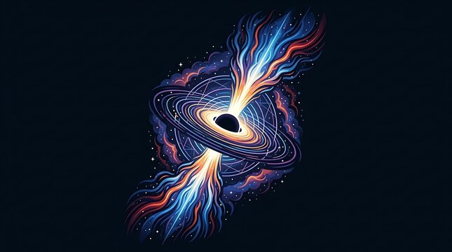 Black hole with energy jets and accretion disk in deep space