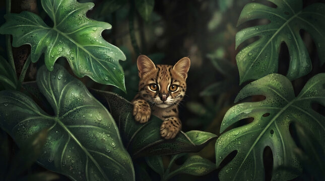 木陰に潜む愛らしい小動物のイラスト