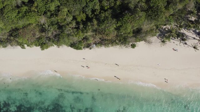 Aerial View of Tourists Walking Along Puka Shell Beach Boracay Philipp