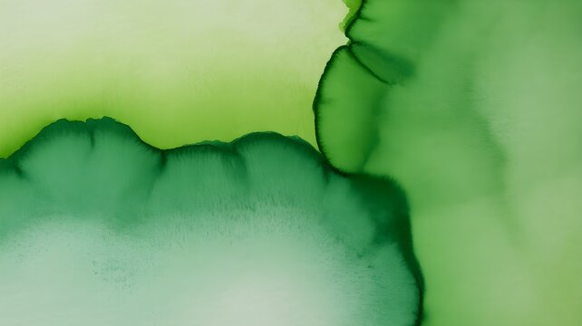 Abstract fluid art background with vibrant green and lime ink washes, soft organic shapes and smooth color gradients