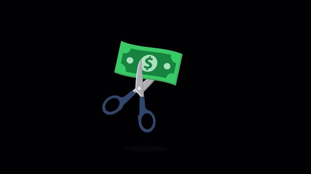 Animated Scissors Cutting a Dollar Bill  - Transparent