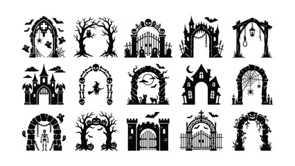 Obraz premium Set of Halloween arches isolated on white background. Perfect for spooky seasonal holiday design elements.