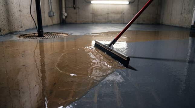 Applying epoxy floor coating with a squeegee tool.