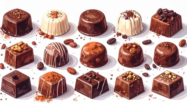Assortment of rich chocolate brownies on white plate.