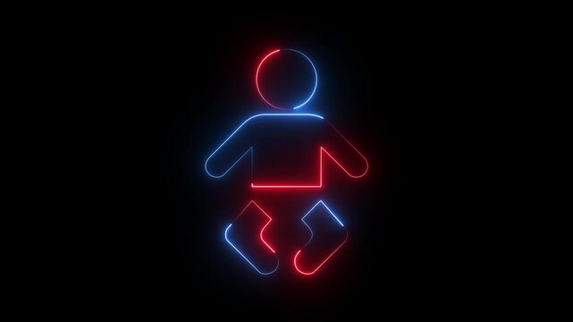 Red and blue neon baby icon glowing infant child figure sign nursery room toilet symbol on black