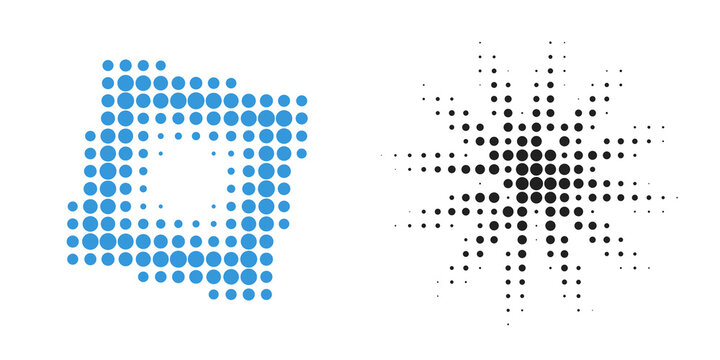 Y2K style dual dot matrix patterns, blue and black, isolated on transparent background for modern design