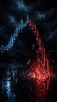 Glass candlestick chart symbolizing financial crisis and market plunge