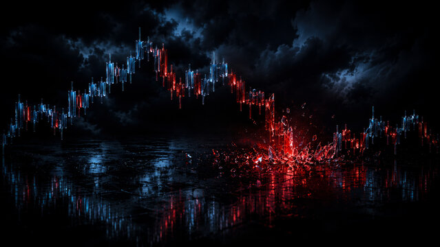 Shattered candlestick chart symbolizing stock market crash and economic anxiety