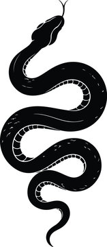 Black snake silhouette vector illustration, slithering serpent with forked tongue, minimalist reptile graphic for tattoo design and apparel