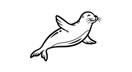 Swimming seal marine mammal line art. © Ainur