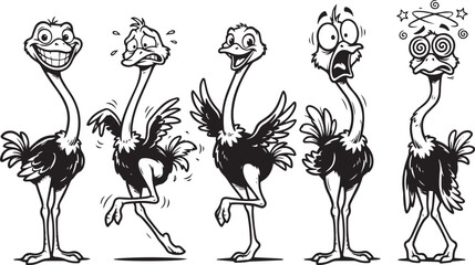 Fototapeta premium Set of ostriches. Hand drawn vector illustration