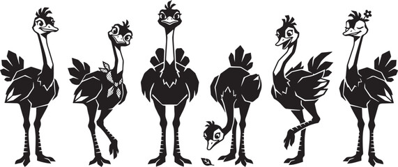 Fototapeta premium Set of ostriches. Hand drawn vector illustration