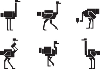 Fototapeta premium Set of ostriches. Hand drawn vector illustration