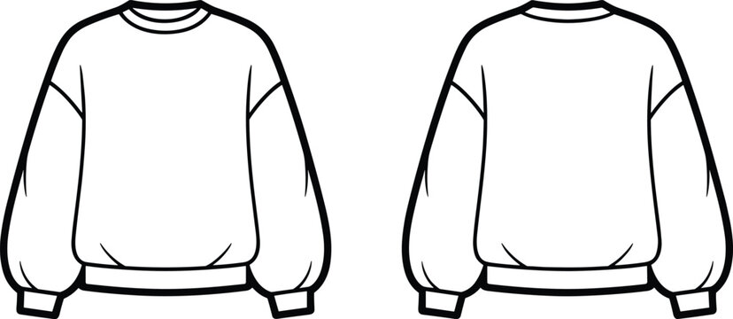 Oversized crewneck sweatshirt fashion tech pack illustration front and back views