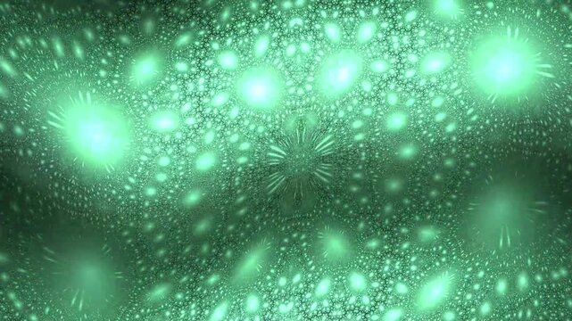 Abstract Emerald Green Fractal Motion Background with Pulsing Light