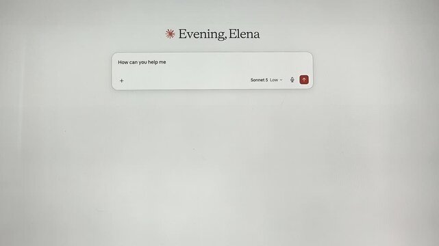 AI chatbot interface displaying an evening greeting message. Screen recording of a person typing a question to an assistant. Close-up capture of artificial intelligence chat interaction..