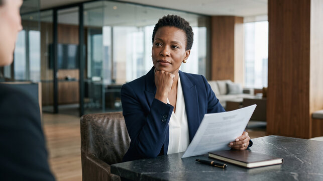 African CEO Reviews Merger Documents in Private Office Lounge
