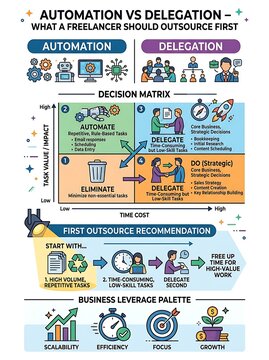 Automation versus delegation infographic for freelancer outsourcing
