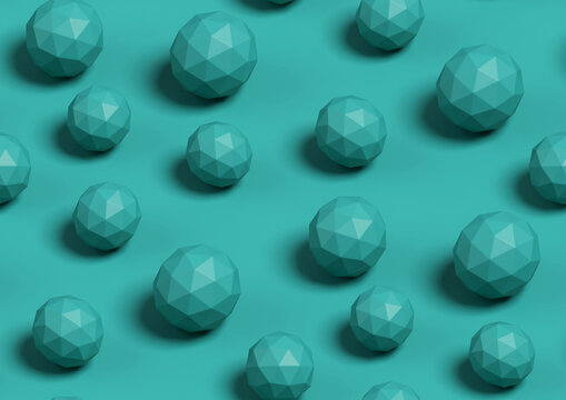 Seamless pattern of green icospheres. 3D illustration.