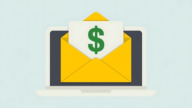 Yellow envelope with dollar sign on laptop