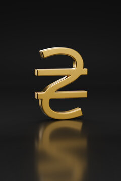 Golden symbol for the hryvnia on dark background. Currency of Ukraine. 3D illustration.