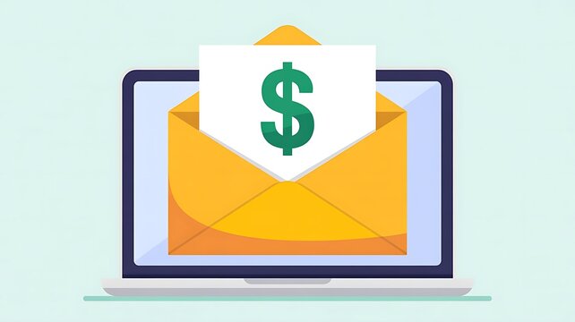 Email envelope with dollar sign on laptop