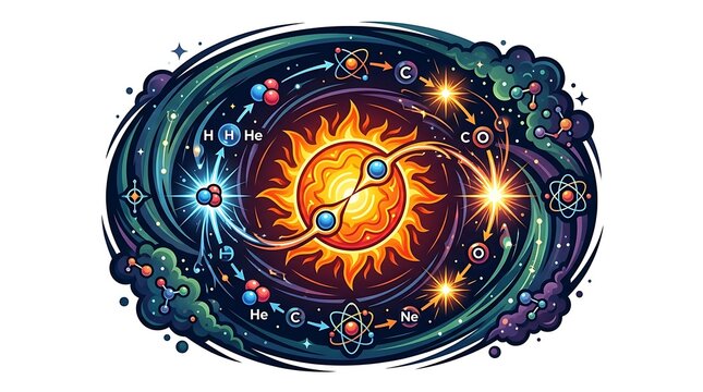 Nuclear fusion process within a star and stellar nucleosynthesis