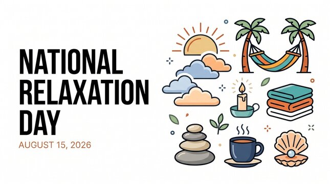 National relaxation day illustration with hammock and beach elements