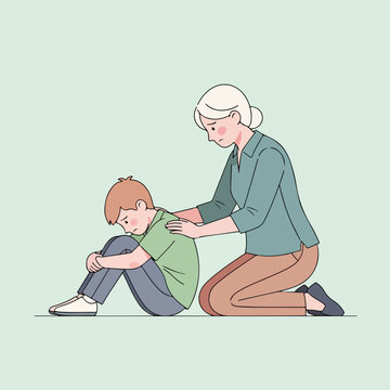 A comforting hand on a sad child's shoulder