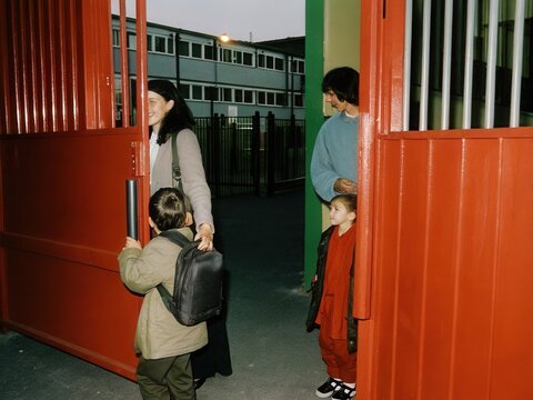 Children at a school gate