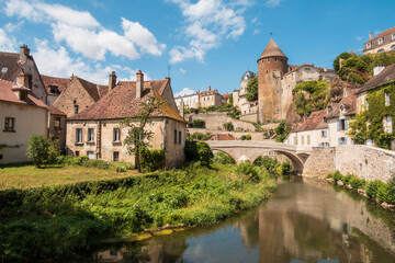 Fototapeta premium Semur-en-Auxois, a french medieval town in a sunny day in Burgundy - France