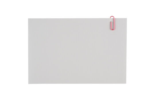 Tarjeta para anotaciones y archivo de cartulina blanca sin dibujo con cun clip de color rosa, recurso gr&aacute;fico