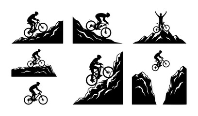 70 Mountain Biking Silhouettes: Extreme Sports Action, Downhill Cycling, Adventure & Outdoor Activity Vector Illustrations 100 © Sarmin