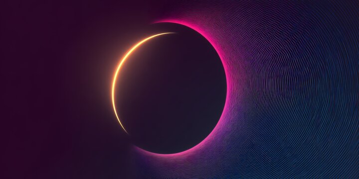 Abstract glowing neon pink and blue portal eclipse with fine sweep wireframe mesh lines for virtual reality poster designs